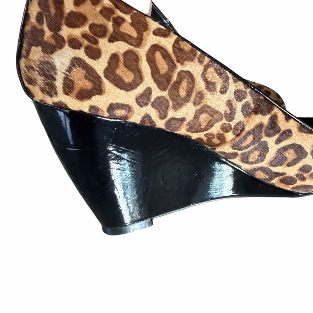 Cole Haan Leopard Print Calf Hair Black Patent Wedge Heels Size 8 - Picture 11 of 16
